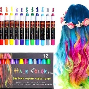 EZCO 12 Color Temporary Hair Chalk Pens Crayon Sal